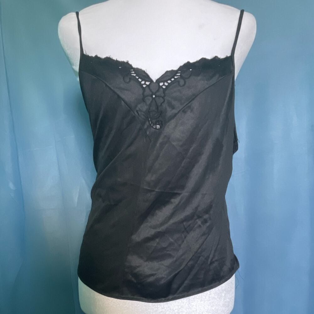 Black Camisole with Lace Trim and Spaghetti Straps, Vintage Style